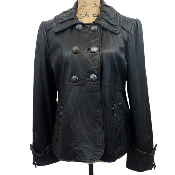 Y2K 90's Guess Double Breasted Leather Jacket Large